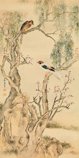 Birds on flowered branches