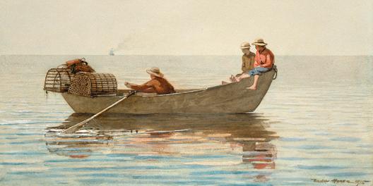 Three Boys in a Dory with Lobster Pots