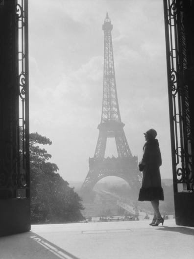 Woman looking toward Eiffel Tower