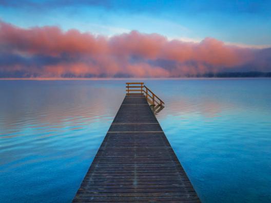 Boat ramp and fog bench, Bavaria, Germany