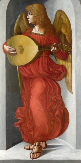 An Angel in Red with a Lute