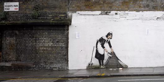 Regents Park Rd, Camden, London (graffiti attributed to Banksy)