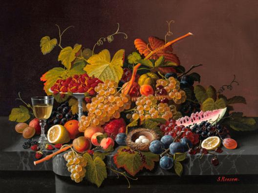 Still life with fruit and bird