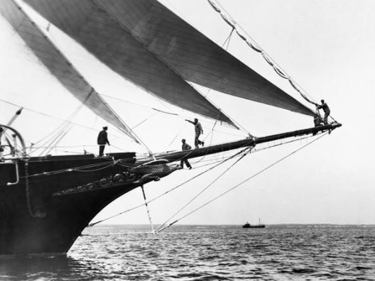 Ship Crewmen Standing on the Bowsprit, 1923