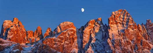 Pale di San Martino and moon, Italy