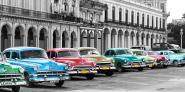 Cars parked in line, Havana, Cuba