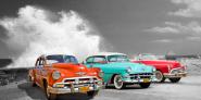 Cars in Avenida de Maceo, Havana, Cuba (BW)