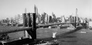 Brooklyn Bridge with Manhattan skyline, 1930s (detail)
