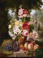 A Vase of Summer Flowers and Fruit